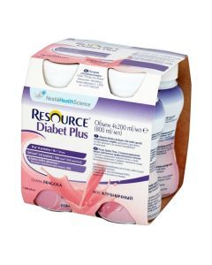 Resource Diabet Plus, dieta kompletna w płynie, smak truskawkowy, 4 x 200 ml