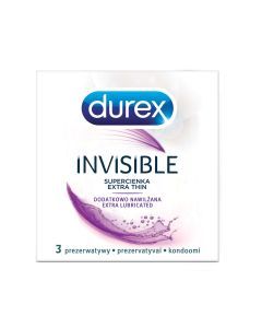 Durex Invisible, prezerwatywy dodatkowo nawilżane, 3 szt.