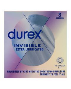Durex Invisible, prezerwatywy dodatkowo nawilżane, 3 szt.
