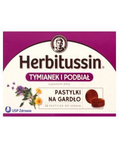 Herbitussin Tymianek i Podbiał, pastylki do ssania, 12 szt.