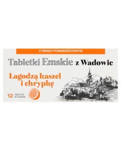 Tabletki Emskie z Wadowic, tabletki do ssania, o smaku pomarańczowym, 12 szt.