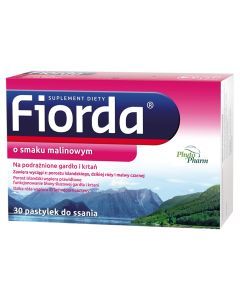 Fiorda, pastylki do ssania o smaku malinowym, 30 szt.