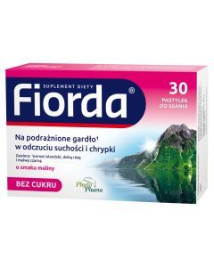 Fiorda, pastylki do ssania o smaku malinowym, 30 szt.