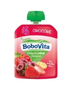 BoboVita, truskawki i wiśnie z bananem, mus, 6 m+, 80 g