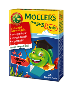 Mollers Omega-3 Rybki, żelki, smak malinowy,  36 szt.