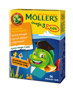 Mollers Omega-3 Rybki, żelki, smak pomarańczowo-cytrynowy, 36 szt.