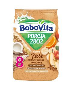 BoboVita Porcja Zbóż, kaszka mleczna 7 zbóż, zbożowo-jaglana, owocowa, 8 m+, 210 g