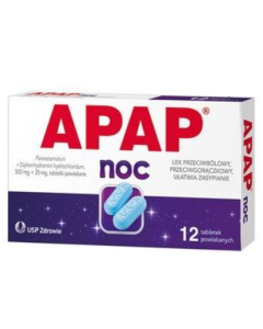 Apap Noc, 500 mg + 25 mg, tabletki powlekane, 12 szt.