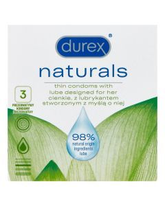 Durex Naturals, prezerwatywy,  3 szt.