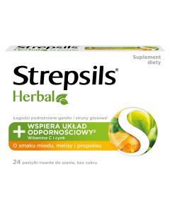 Strepsils Herbal, pastylki do ssania, smak miodu, melisy, propolisu, 24 szt.