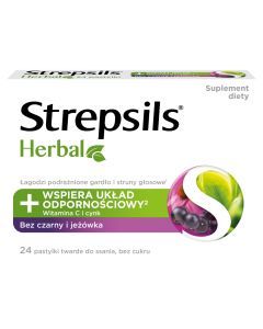 Strepsils Herbal, pastylki do ssania czarny bez i jeżówka, 24 szt.