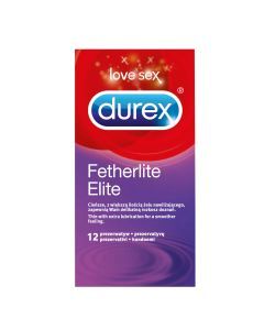 Durex Featherlite Elite, prezerwatywy ze środkiem nawilżającym, 12 szt.