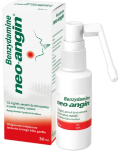 Benzydamine neo-angin, 1,5mg/ml aerozol do stosowania w jamie ustnej 30ml