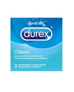 Durex Classic, prezerwatywy ze środkiem nawilżającym, 3 szt.