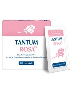 Tantum Rosa, 53,2 mg/g, proszek do sporządzania roztworu dopochwowego, 10 saszetek