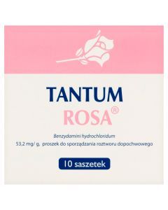 Tantum Rosa, 53,2 mg/g, proszek do sporządzania roztworu dopochwowego, 10 saszetek