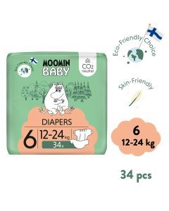 Moomin Baby 6 Maxi 12–24 kg, eko pieluszki, 34 szt.