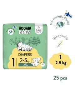 Moomin Baby 1 Newborn 2–5 kg, eko pieluszki, 25 szt.