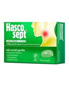 Hascosept smak miętowy, 3 mg, pastylki twarde, 24 szt.