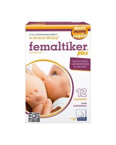 Femaltiker Plus, wsparcie laktacji, smak czekoladowy, proszek w saszetkach, 12 szt.