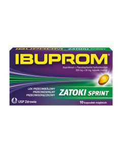 Ibuprom Zatoki Sprint, 200 mg + 30 mg, kapsułki miękkie, 10 szt.