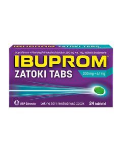 Ibuprom Zatoki Tabs, 200 mg+6,1 mg, tabletki drażowane, 24 szt.