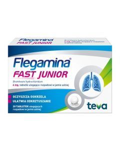 Flegamina Fast Junior, 4 mg, tabletki ulegające rozpadowi w jamie ustnej, 20 szt.