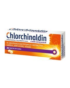 Chlorchinaldin, 2 mg, tabletki do ssania o smaku czarnej porzeczki, 20 szt.