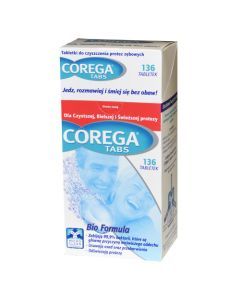 Corega Tabs Bio Formula, tabletki przeciwbakteryjne do czyszczenia protez zębowych 4w1, 136 szt.