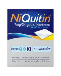 Niquitin przezroczysty, 7 mg/24 h, system transdermalny 36 mg, stopień 3, plastry, 7 szt.