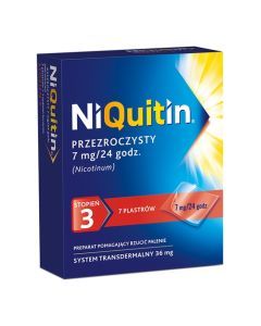 Niquitin przezroczysty, 7 mg/24 h, system transdermalny 36 mg, stopień 3, plastry, 7 szt.