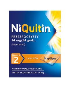Niquitin przezroczysty, 14 mg/24 h, system transdermalny 78 mg, stopień 2, plastry, 7 szt.
