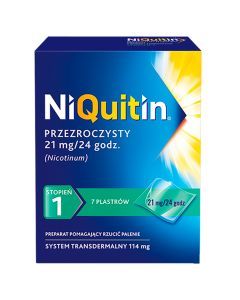 Niquitin przezroczysty, 21 mg/24 h, system transdermalny 114 mg, stopień 1, plastry, 7 szt.
