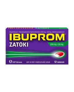 Ibuprom Zatoki, 200 mg + 30 mg, tabletki powlekane, 12 szt.